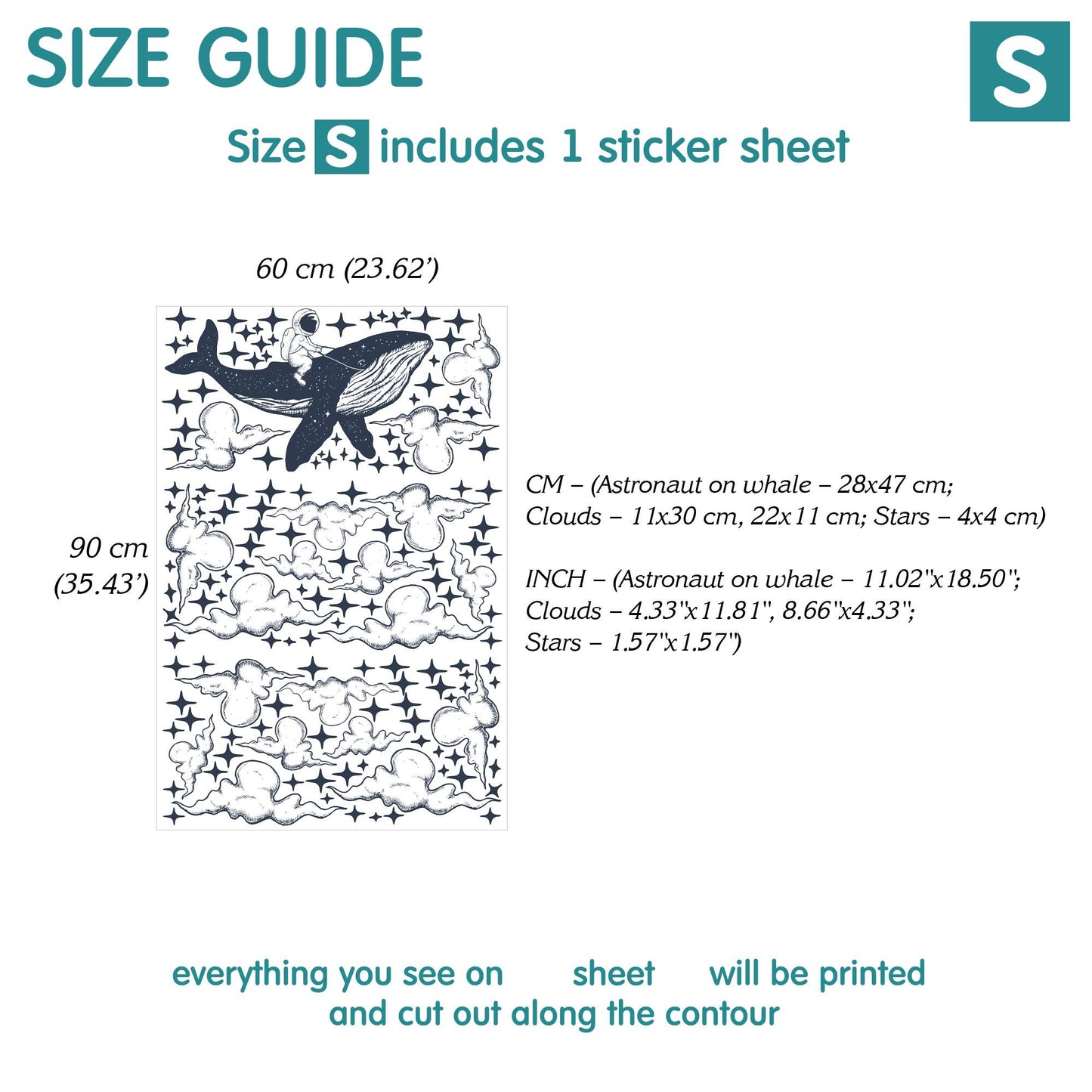 Astronaut Whale Wall Decals