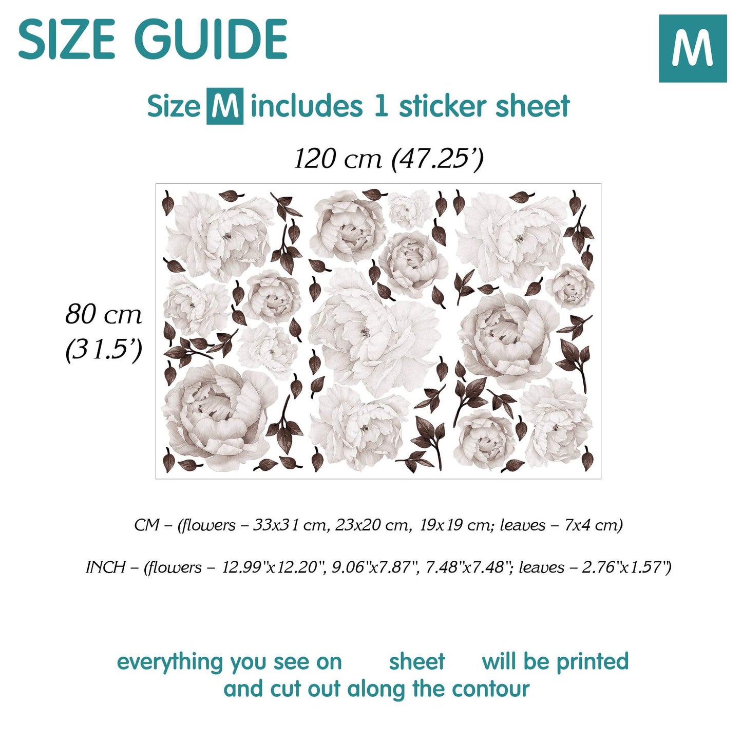 Peony black and white Wall Decals 2.0