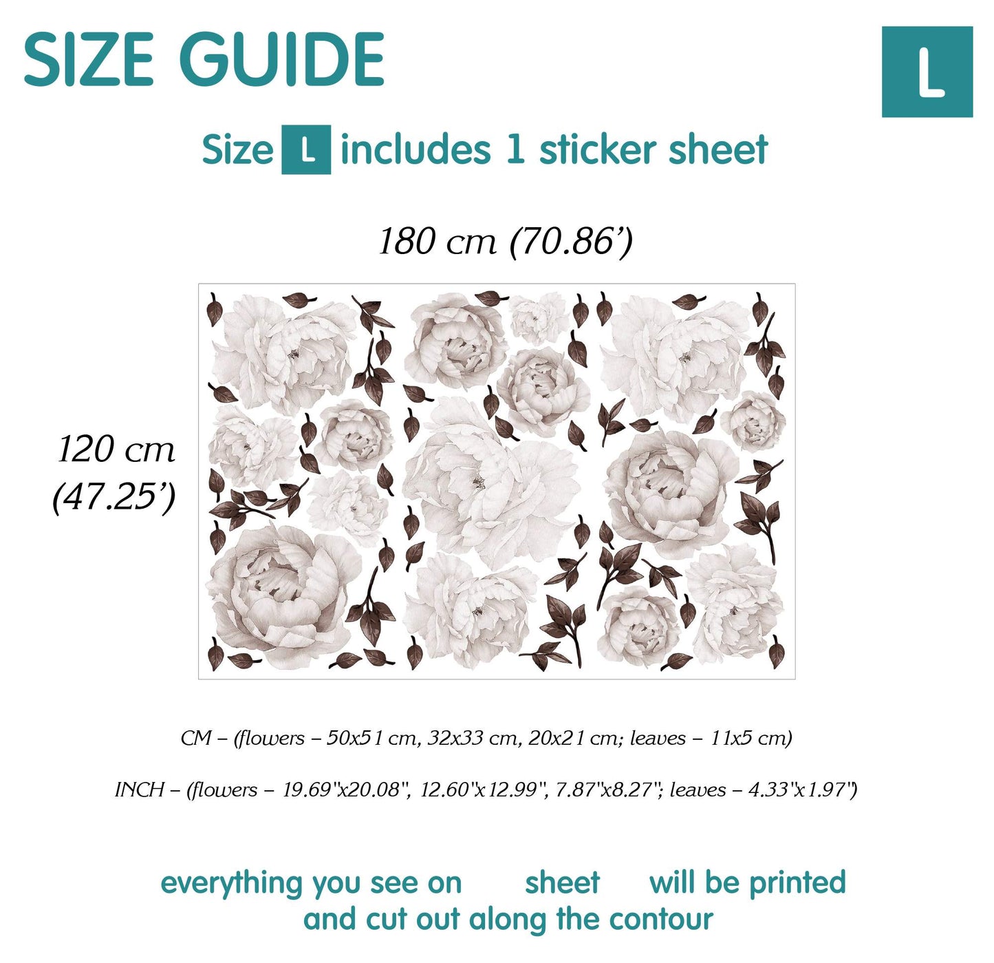 Peony black and white Wall Decals 2.0