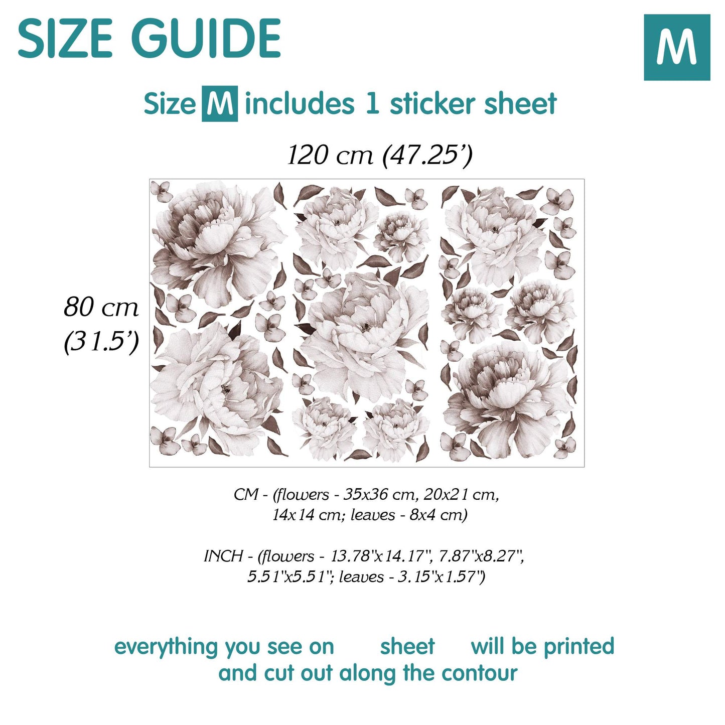Peony black and white Wall Decals