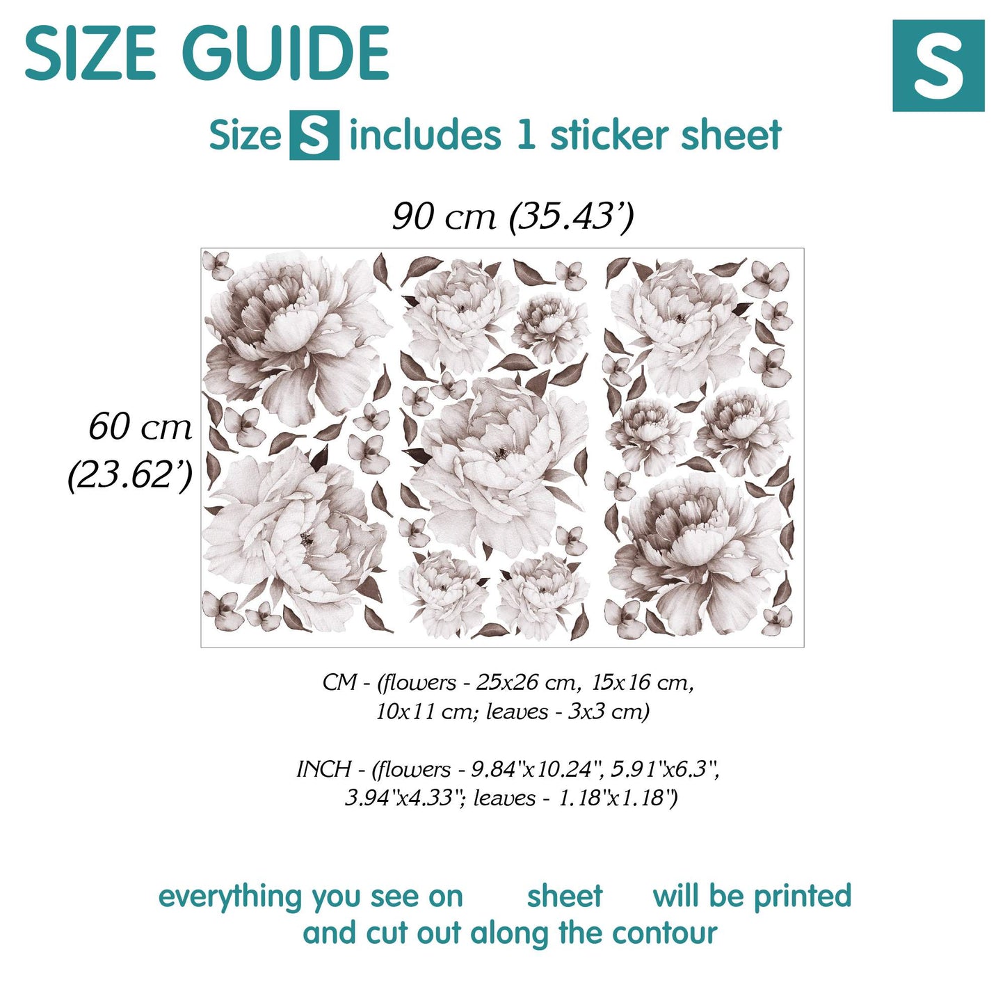 Peony black and white Wall Decals