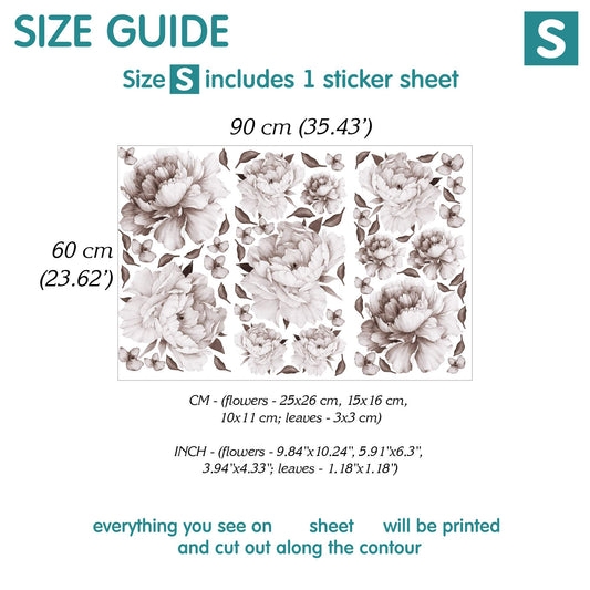 Peony black and white Wall Decals