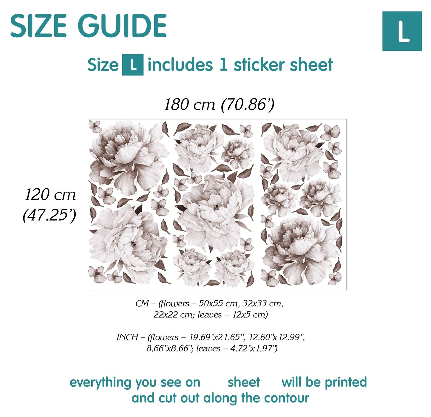 Peony black and white Wall Decals
