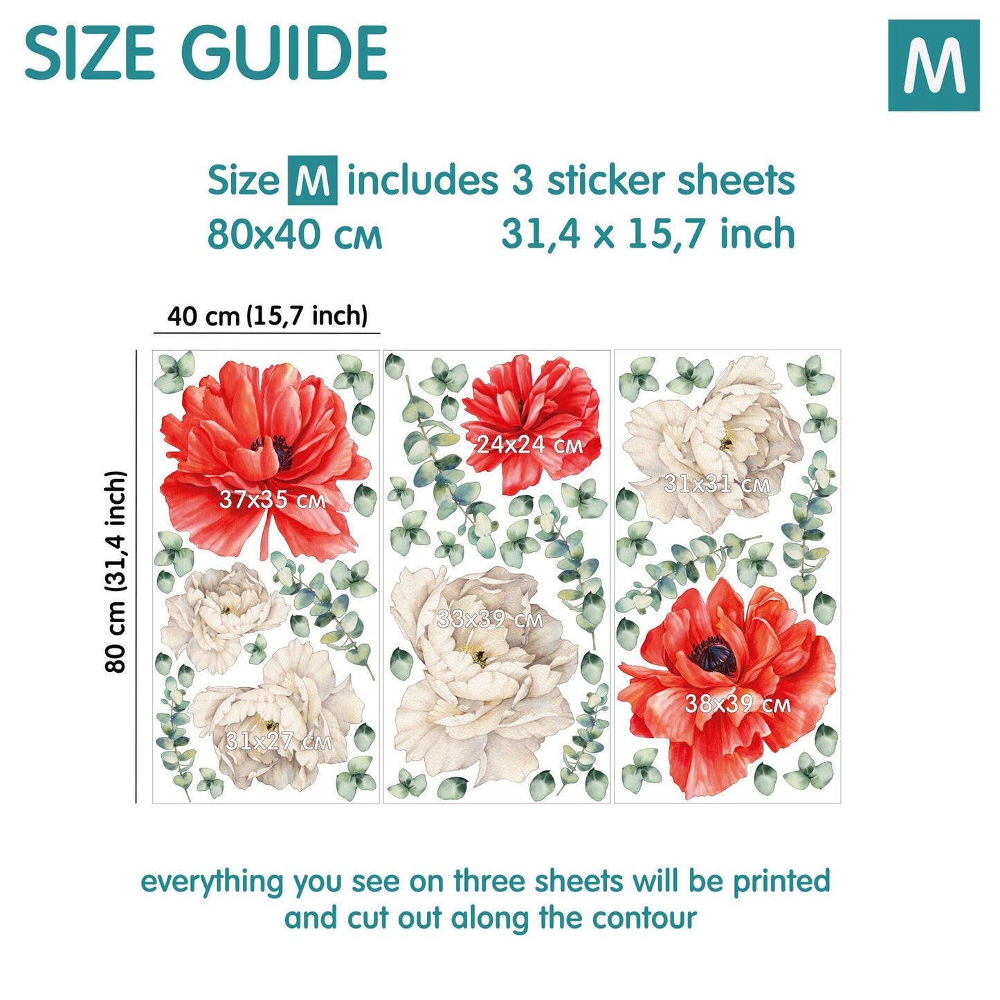 Red and White Floral Wall Decals
