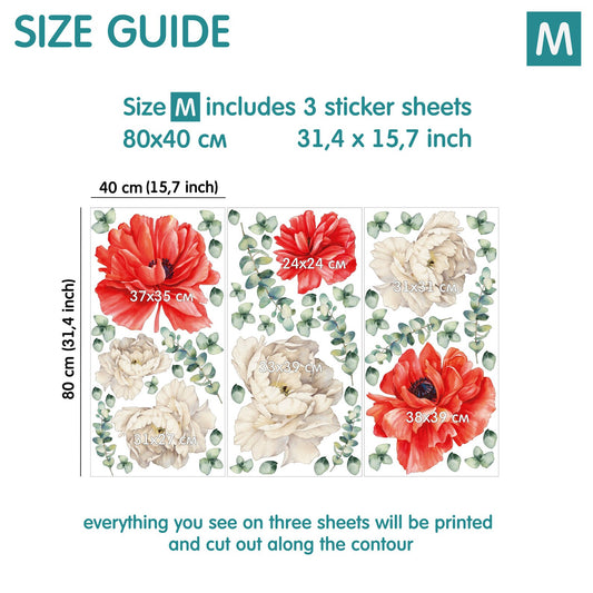 Red and White Floral Wall Decals