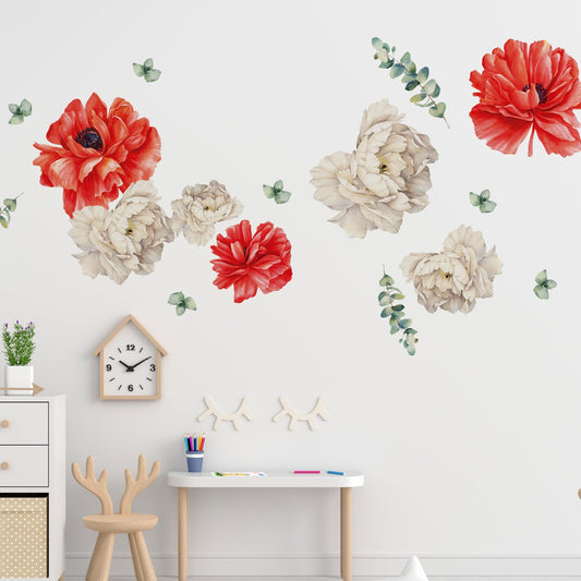 Red and White Floral Wall Decals