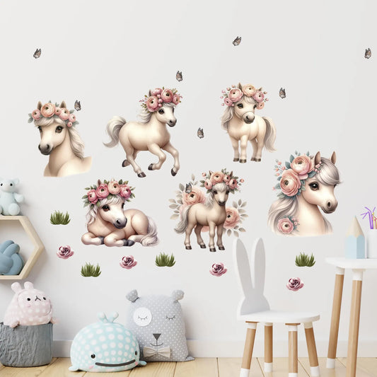 Horses with Roses Wall Decals