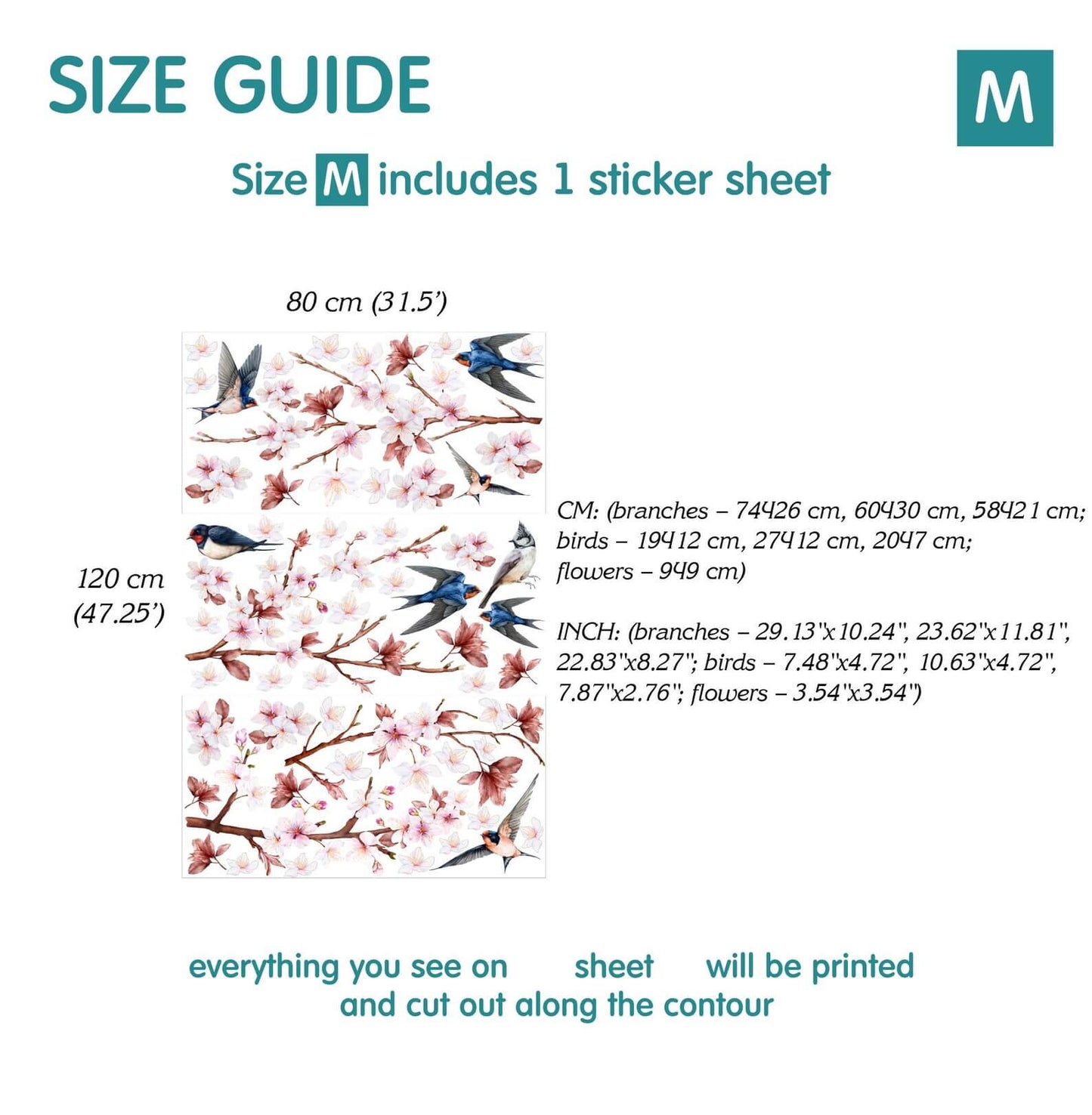 Swallow and Cherry Blossom Wall Decals