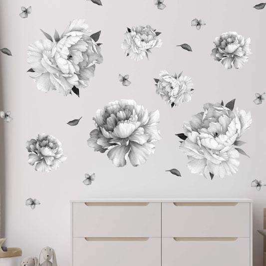 Peony black and white Wall Decals