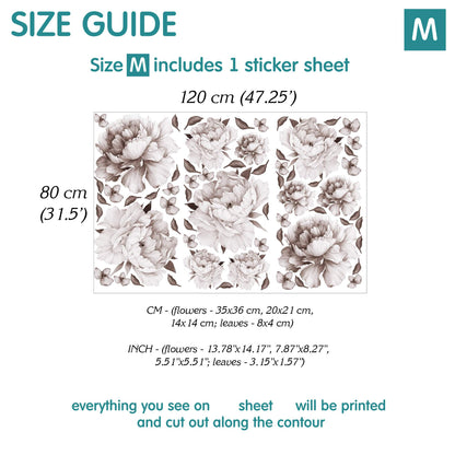 Peony black and white Wall Decals