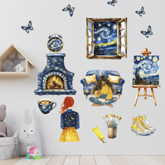 Girl Painting Wall Decals