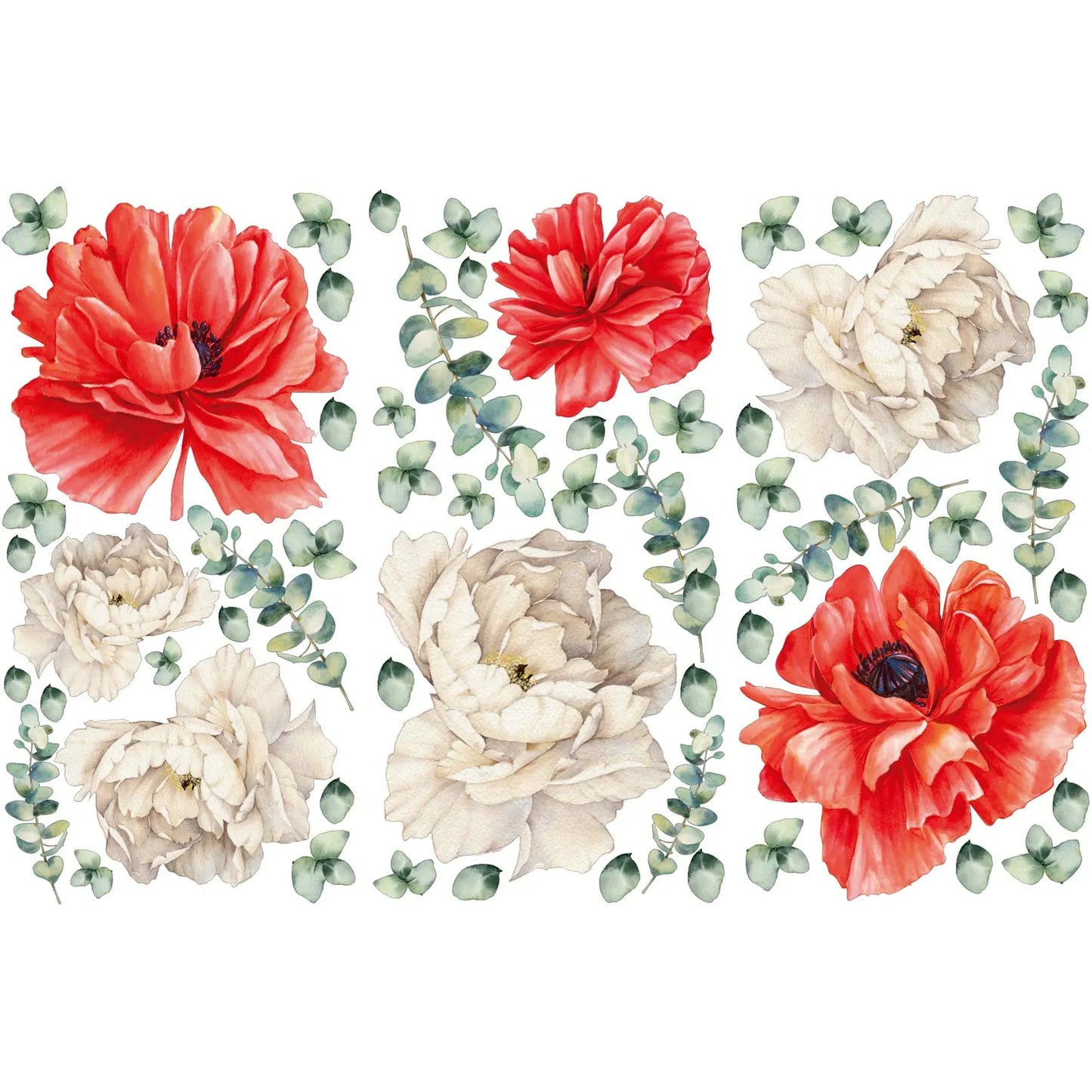 Red and White Floral Wall Decals