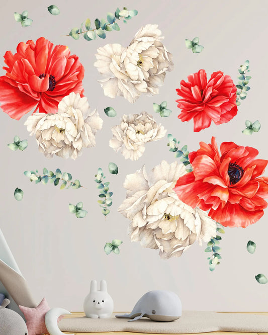 Red and White Floral Wall Decals